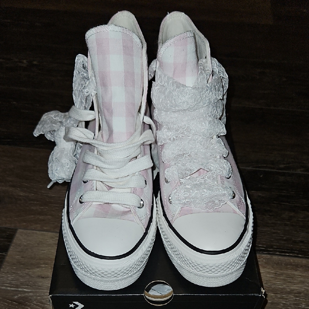 Converse Platform Pink/Lilac and White Gingham High-Tops